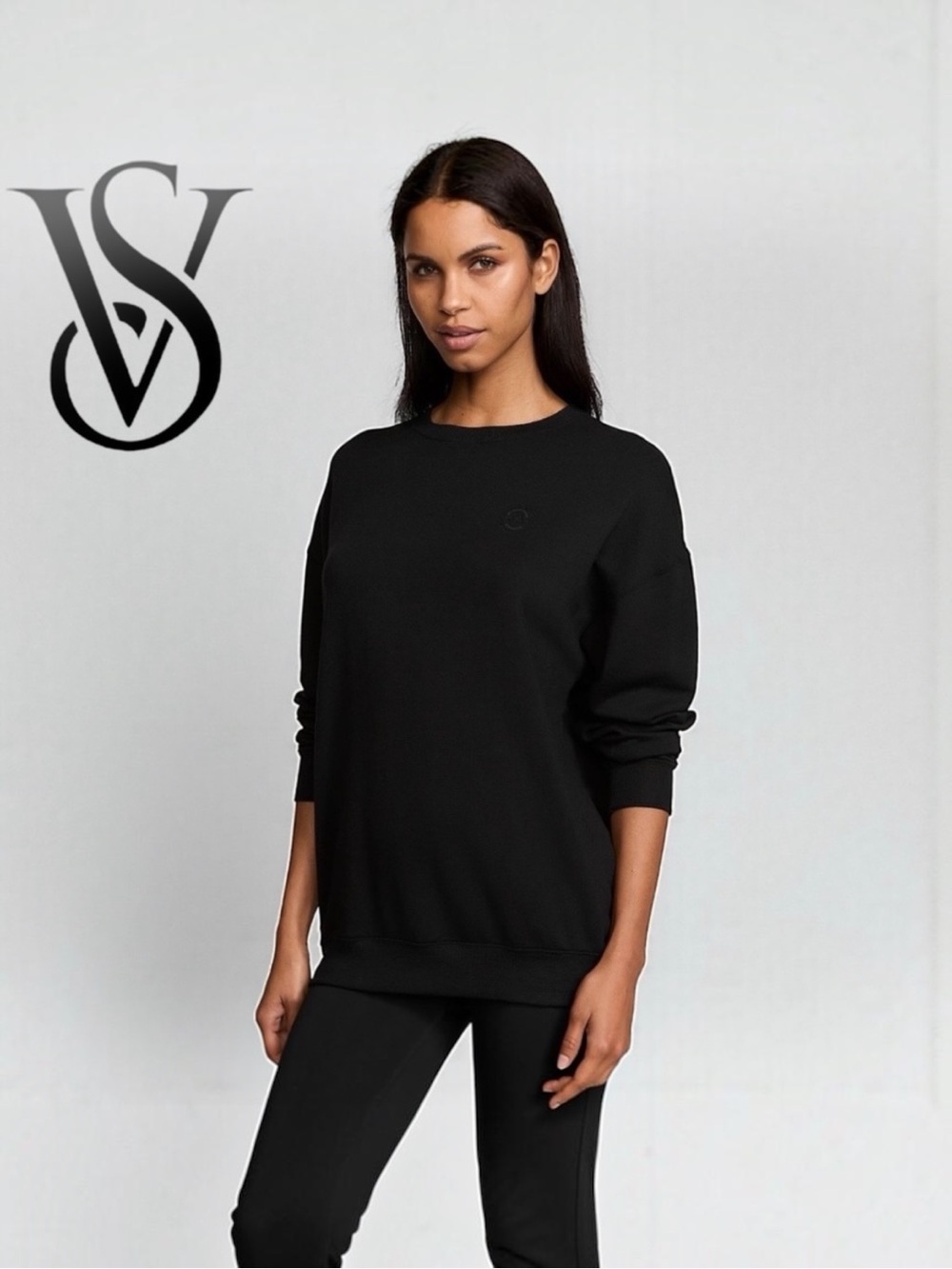 Victoria's Secret Brushed Modal Fleece Black Crew Neck Sweater, NEW, SZ- MED